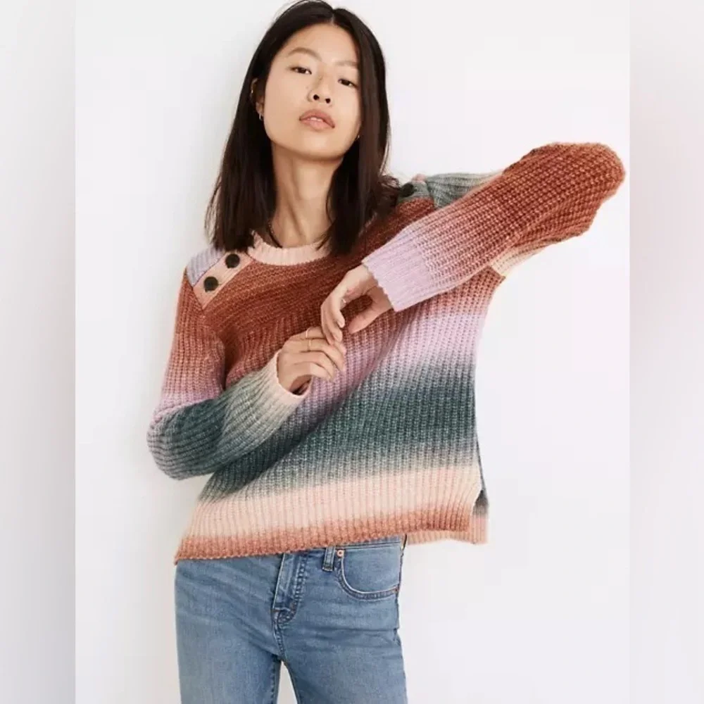 Madewell Fall 2021 Space-Dyed Button-Shoulder Pullover Sweater Small Wool Alpaca